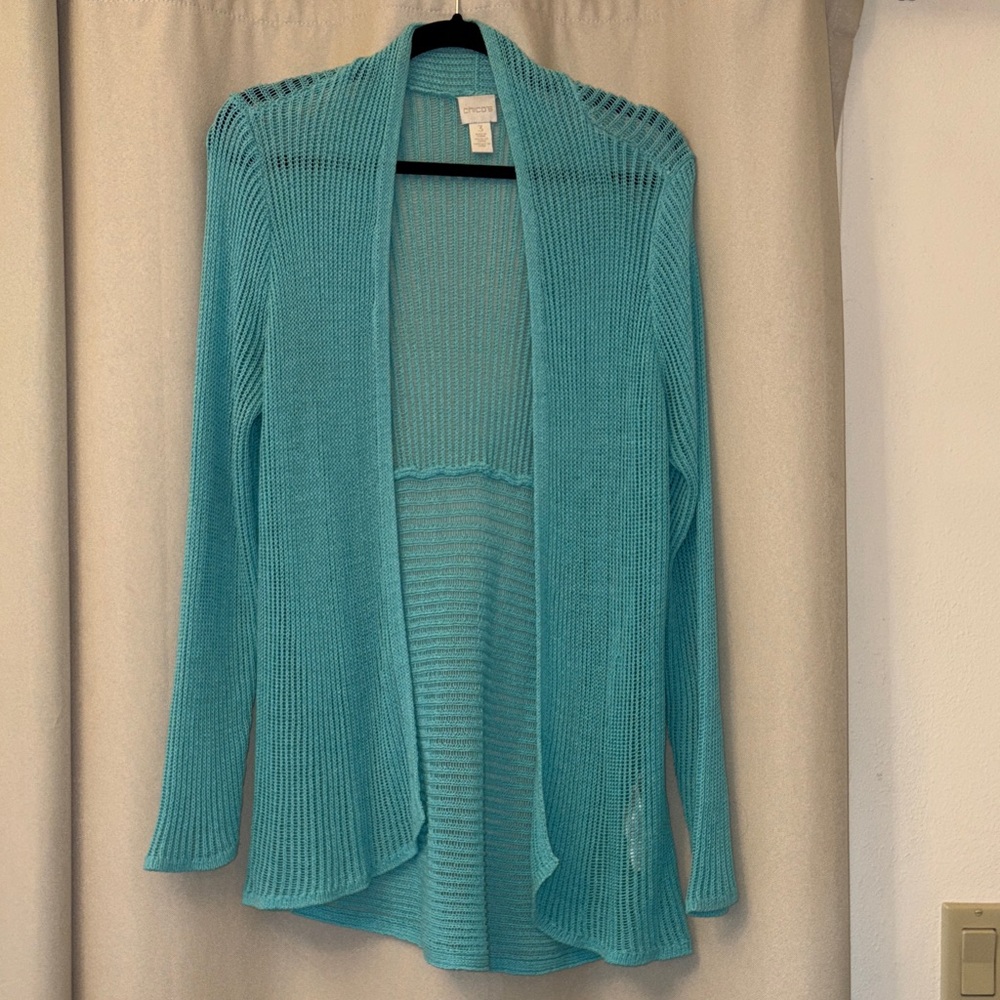 Chico's Turquoise Open-Front Cardigan